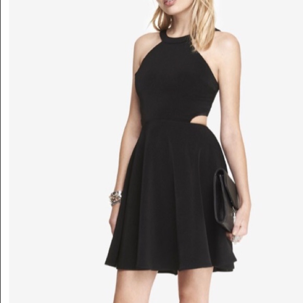 Black High Neck Cut-out Fit And Flare Dress